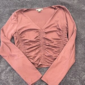 Bar III Dusty Rose Ruched Long Sleeve Top